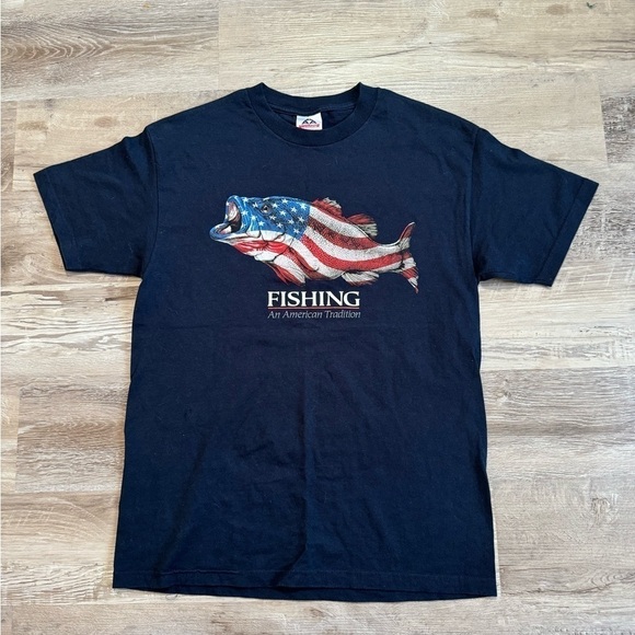 Vintage Gorp fishing animal nature American tradition t shirt men’s L navy blue - Picture 3 of 5